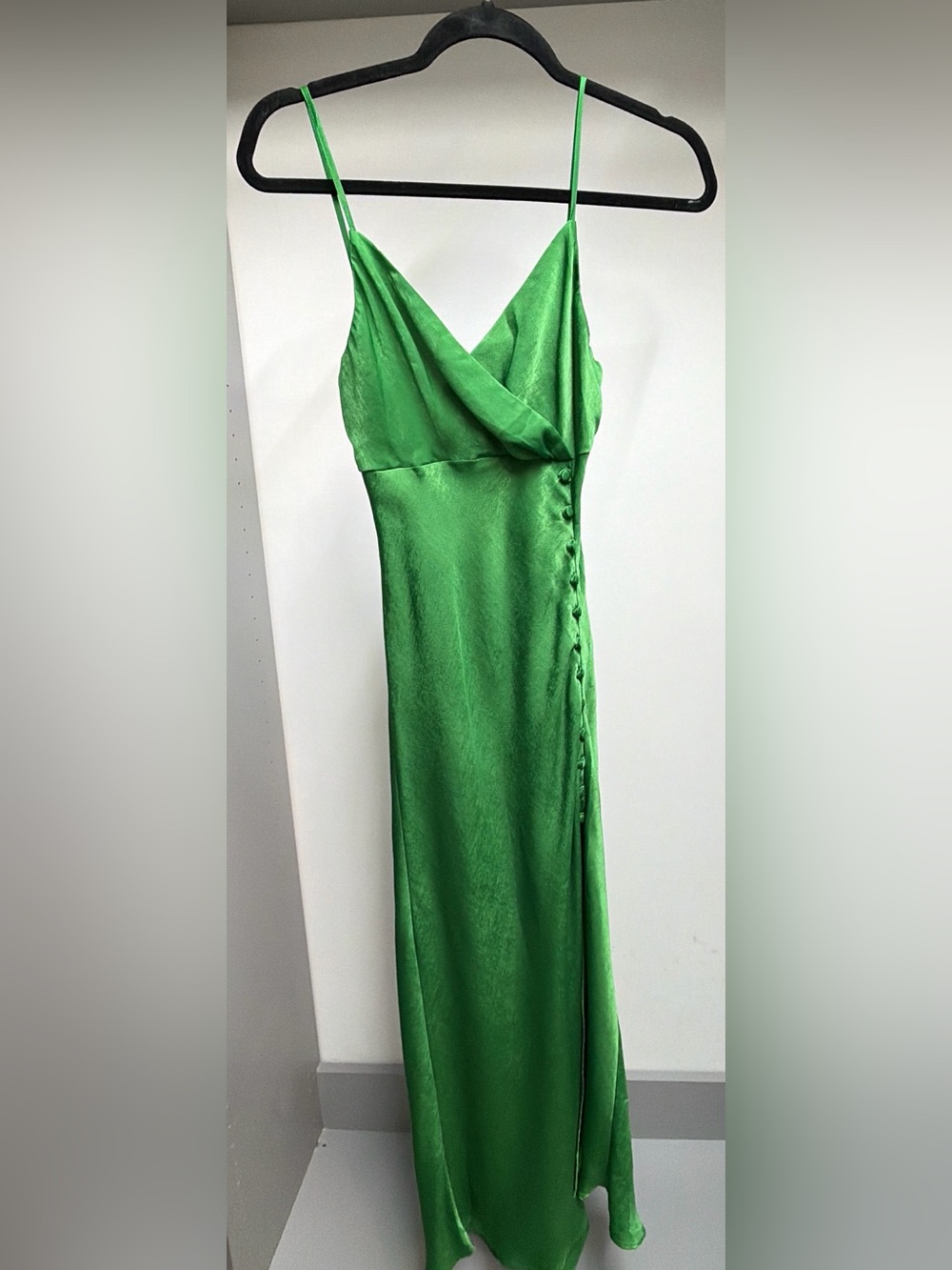 ZARA Green Satin Buttoned Slip Midi Dress Size Small